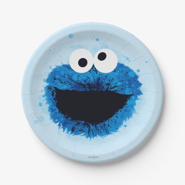 Assiettes En Carton Cookie Monster | Tendance de l'aquarelle (Devant)
