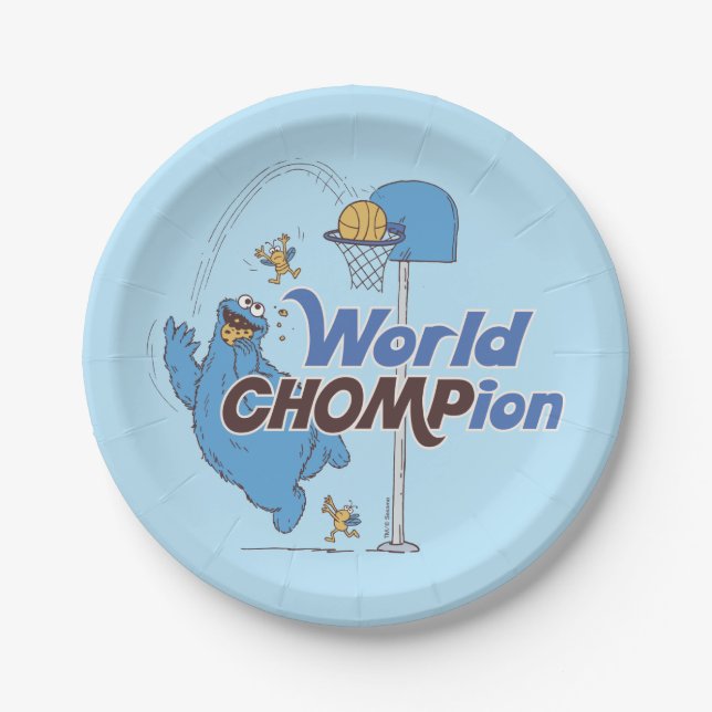 Assiettes En Carton Cookie Monster | Tirer sur des cerceaux de basket- (Devant)