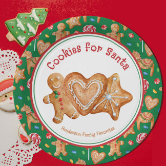 Assiettes En Carton Cookies de Noël pour Père Noël Green