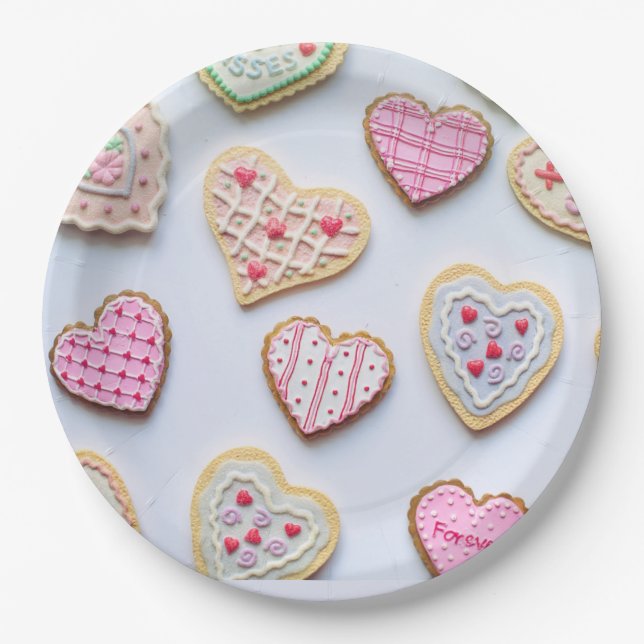 Assiettes En Carton Cookies en forme de coeur pour la Saint-Valentin (Devant)