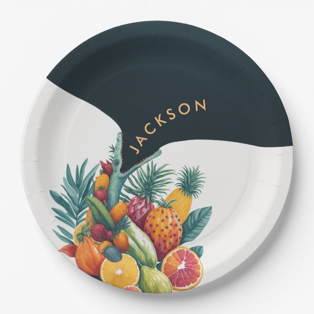 Assiettes En Carton Cool Alligator Crocodile Tropical Birthday Party (Devant)
