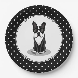 Assiettes En Carton Cool Boston Terrier avec lunettes de soleil (noir)