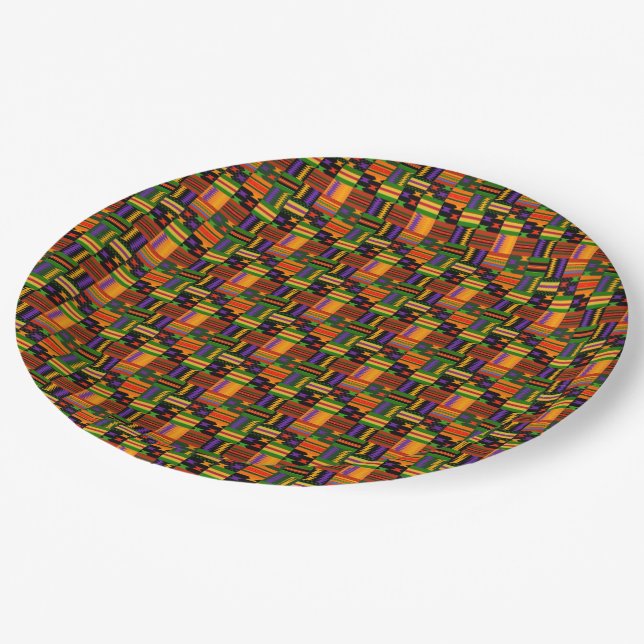 Assiettes En Carton Cool coloré Kente Design (Angle)