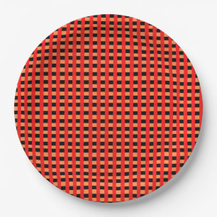 Assiettes En Carton Cool En vichy Orange, Rouge et Noir Motif Design