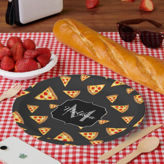 Assiettes En Carton Cool et amusante pizza tranches motif Monogram (Pique-nique)