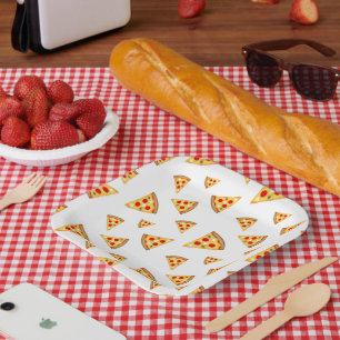 Assiettes En Carton Cool et amusante pizza tranches motif sur blanc