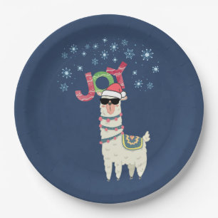 Assiettes En Carton Cool Llama à Santa Hat avec des flocons de neige N