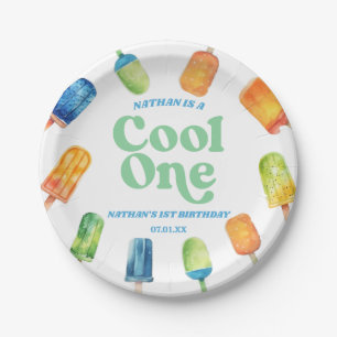 Assiettes En Carton Cool One Blue Retro Popsicle 1er anniversaire fête