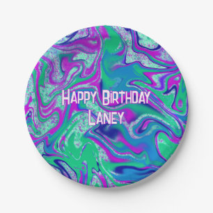 Assiettes En Carton Cool personnalisé Turquoise violet Super fête d'an