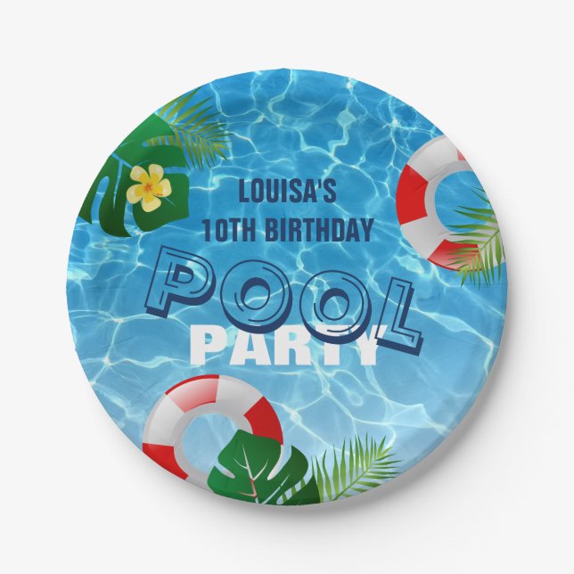 Assiettes En Carton Cool Pool Party Anniversaire (Devant)
