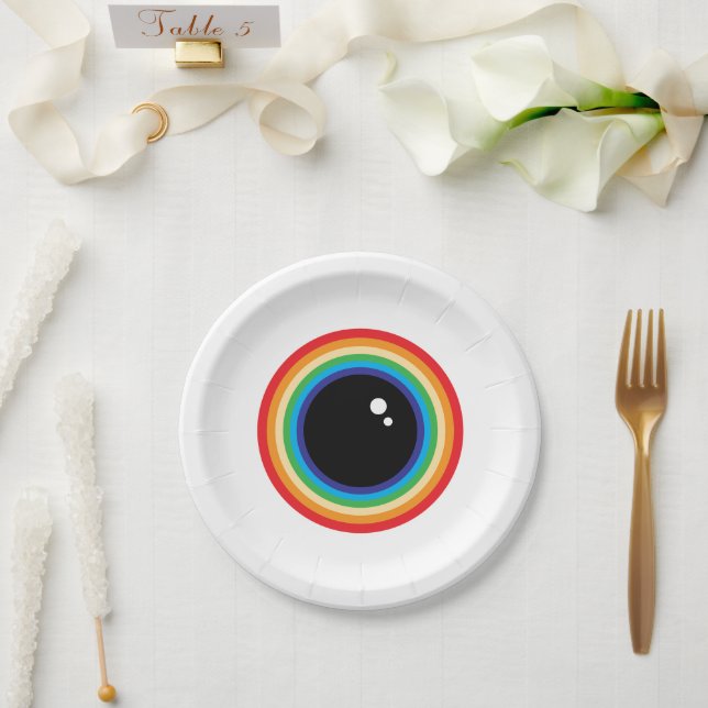 Assiettes En Carton Cool Rainbow Eyeball (Mariage)