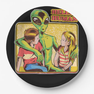 Assiettes En Carton Cool Retro Alien ET Hello Humains Espace extra-atm