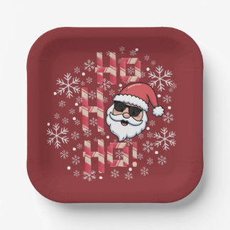 Assiettes En Carton Cool Retro Santa Noël Écharpe Bandana Rouge