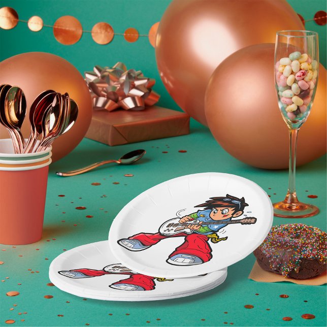 Assiettes En Carton Cool Rock Star Guitariste Fun Musicien (Créateur téléchargé)