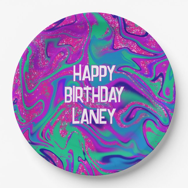 Assiettes En Carton Cool Rose Parties scintillant Turquoise Personnali (Devant)