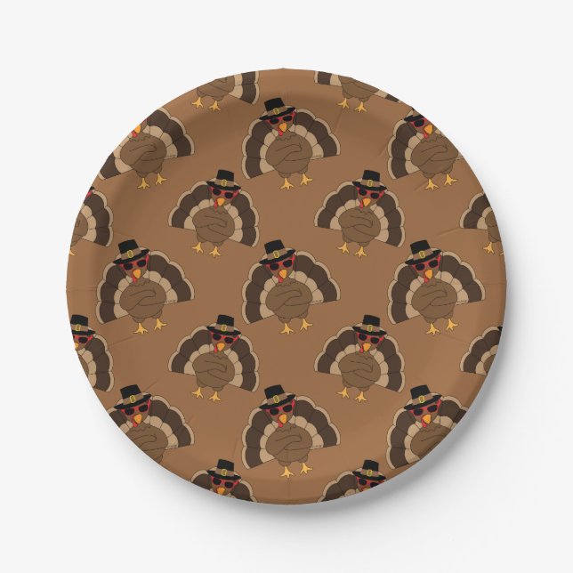 Assiettes En Carton Cool Turquie Thanksgiving fun brown motif (Devant)