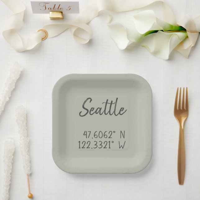 Assiettes En Carton Coordonnées GPS Seattle Longitude Latitude (Mariage)