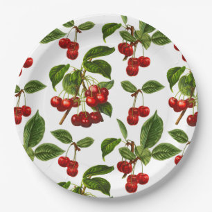 Assiettes En Carton Copie botanique vintage de cerises sur le blanc