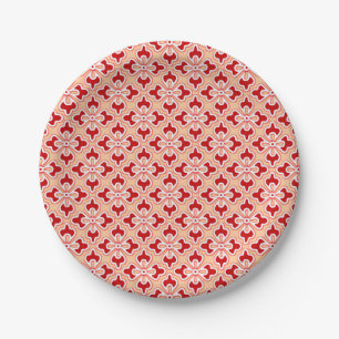 Assiettes En Carton Copie de kimono, rouge foncé floraux et pêche