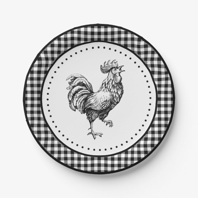 Assiettes En Carton Coq Gingham (Devant)