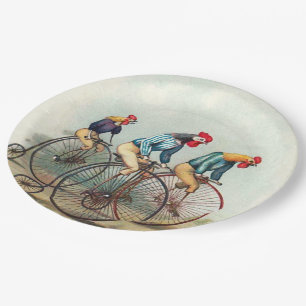 Assiettes En Carton Coqs montant les vélos grands