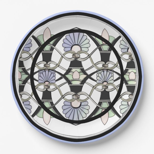 Assiettes En Carton Coques Pastel Art Nouveau, Lys & Arches Noires (Devant)