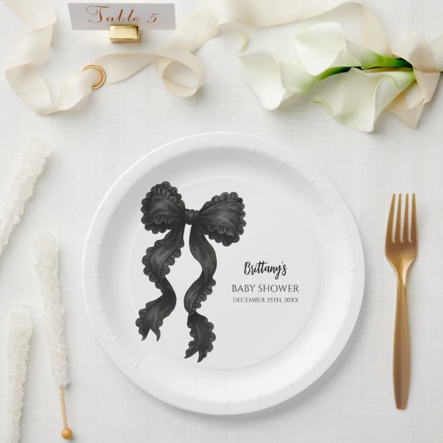 Assiettes En Carton Coquette Baby shower noir (Mariage)