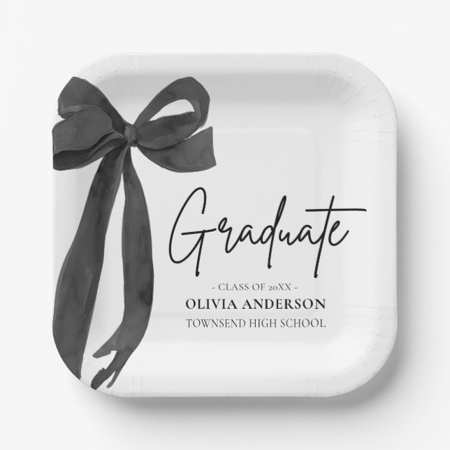 Assiettes En Carton Coquette Black Bow moderne Graduate Graduate (Recto)