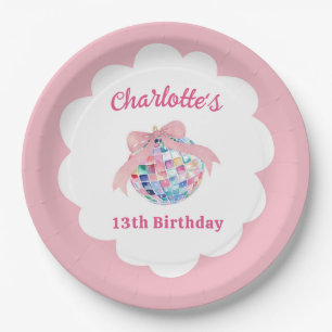 Assiettes En Carton Coquette Boule à Facettes Rose Anniversaire Fille