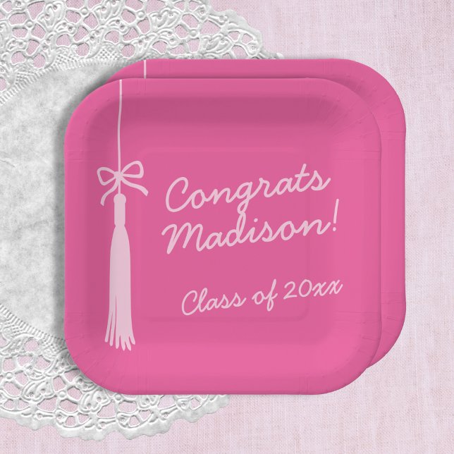 Assiettes En Carton Coquette Bow Grad Tassel Pink 2025 Graduation (Coquette Bow Grad Tassel Pink 2025 Graduation Paper Plates)