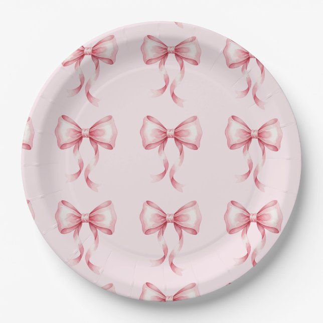 Assiettes En Carton Coquette Bow Pink Birthday Party  (Devant)