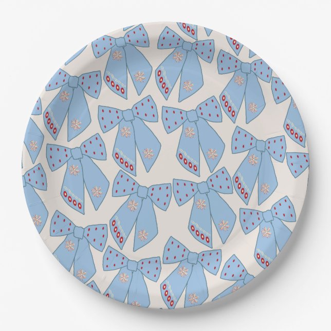 Assiettes En Carton Coquette Bows Bleus (Devant)