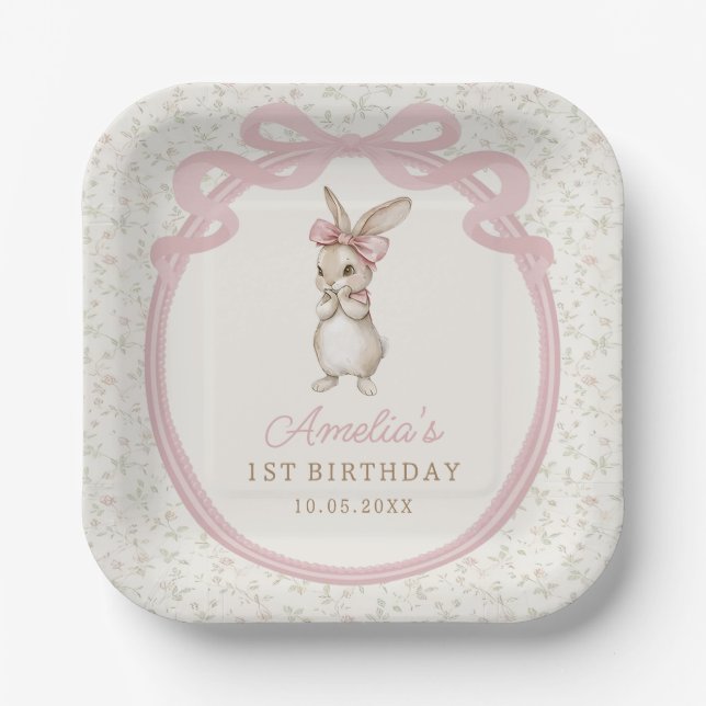 Assiettes En Carton Coquette Bunny Birthday Party Paper Plates (Recto)