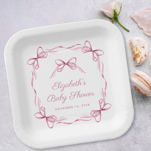 Assiettes En Carton Coquette Élégante Bows Rose Baby Girl Douche (Créateur téléchargé)