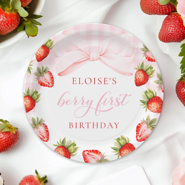 Assiettes En Carton Coquette fraise premier anniversaire (Créateur téléchargé)