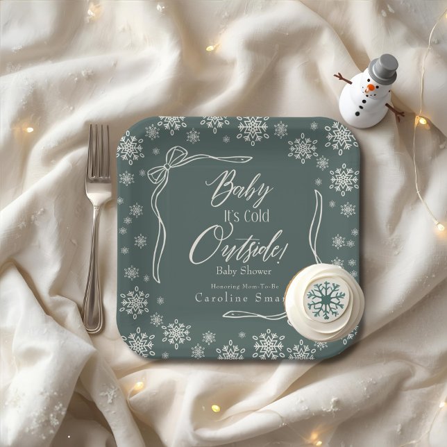 Assiettes En Carton Coquette hiver vert bébé il fait froid (Winter Coquette green Baby it's cold Paper Plates)