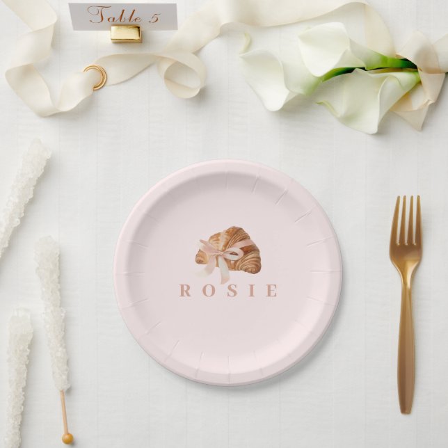 Assiettes En Carton Coquette personnalisée Croissant rose Ribbon (Mariage)