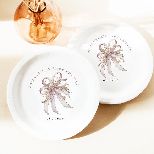 Assiettes En Carton Coquette purple bow baby shower (Créateur téléchargé)