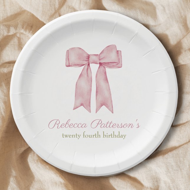 Assiettes En Carton Coquette Rose Aquarelle Bow Fête Anniversaire (coquette aesthetic pink bow party paper plate personalized party supplies tea party cute feminine )