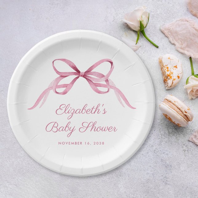 Assiettes En Carton Coquette Rose Bow Baby Girl Douche (Créateur téléchargé)
