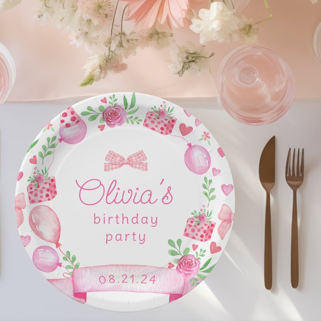 Assiettes En Carton Coquette Rose Bow Preppy Girl Anniversaire (birthday bow pink coquette paper plate)