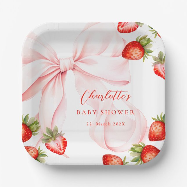 Assiettes En Carton Coquette Strawberry Baby Shower (Recto)