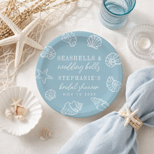 Assiettes En Carton Coquillages Cloches de Mariage Bleu Shower de Mari