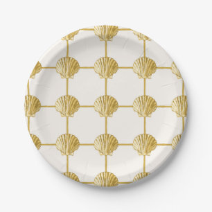 Assiettes En Carton Coquillages côtiers dorés peints