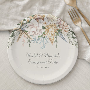 Assiettes En Carton Coquillages de plage Mariage floral