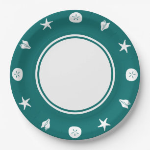 Assiettes En Carton Coquillages d'été en plaque de papier Turquoise