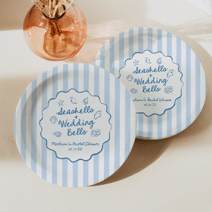 Assiettes En Carton Coquillages et Cloches de Mariage Réception de Mar