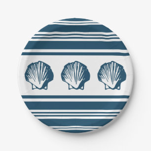 Assiettes En Carton Coquillages et rayures