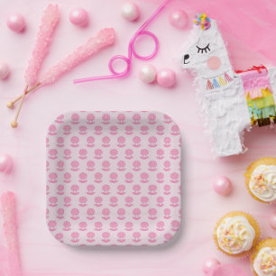 Assiettes En Carton Coquille d'huîtres pour fille rose et Baby shower