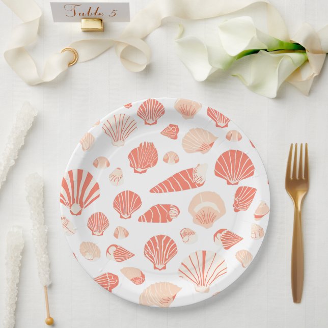Assiettes En Carton Coquilles | Plage de l'océan (Mariage)